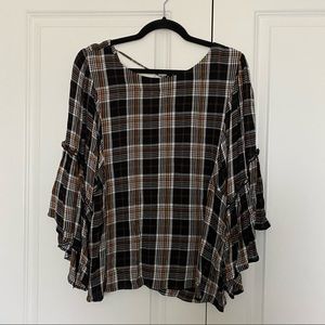 Maurices Plaid Ruffle Sleeve Top Size XL